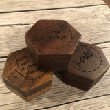 Hexagon ORT Box Engraved Thread Storage: Magnetic lidded Snarky Embroidery Cross Stitch Quilting Custom Solid Wood Scrap Floss
