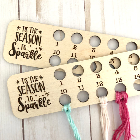 "Tis the Season To Sparkle" Wooden Embroidery Floss Organizer for 18 Colors