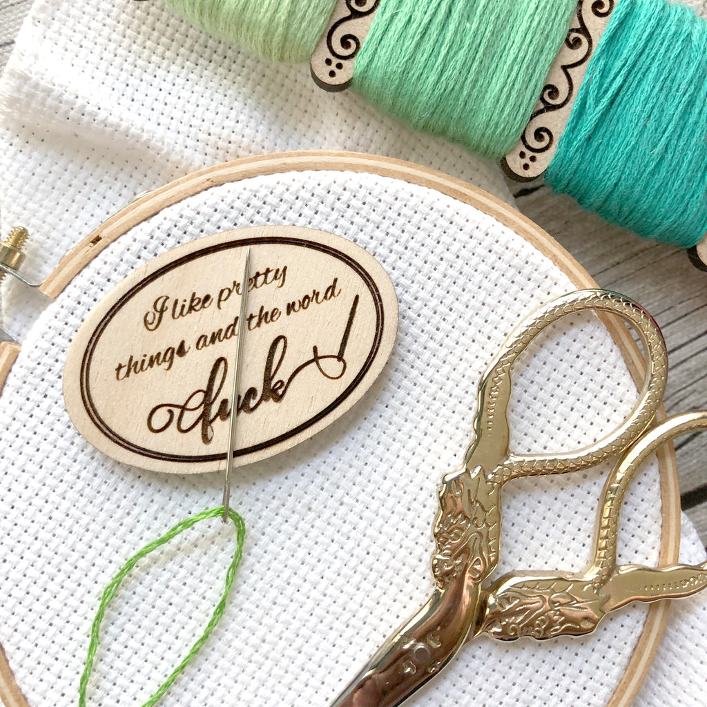 "I like pretty things and the word F-ck"  Needle minder | Snarky Naughty F word Magnetic Wood Needleminder