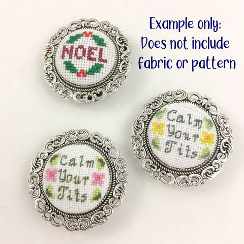 Cross Stitch or Embroidery Silver Round Brooch Blanks (Set of 3)