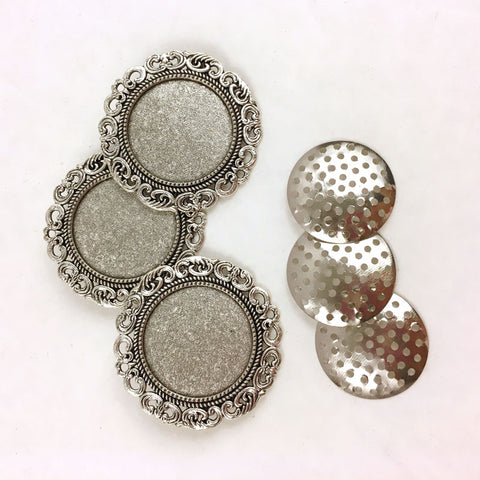 Cross Stitch or Embroidery Silver Round Brooch Blanks (Set of 3)