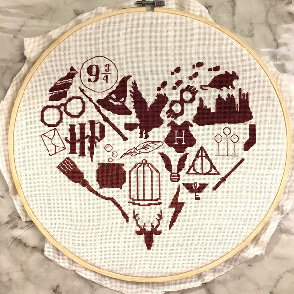 Wizarding Icons Heart Cross Stitch Pattern – Snarky Crafter Designs harry-potter-giant-version-digital-cross-stitch-pattern