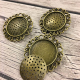 Cross Stitch or Embroidery Antique Bronze Round Brooch Blanks (Set of 3)
