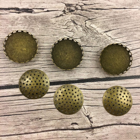 Cross Stitch or Embroidery Antique Bronze Scalloped Brooch Blanks (Set of 3)