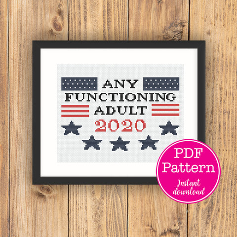 Any Functioning Adult 2020 Sarcastic Political Cross Stitch Pattern