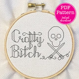 Crafty Bitch Skull and Crossed Needles Cross Stitch Pattern