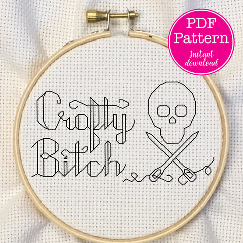 Crafty Bitch Skull and Crossed Needles Cross Stitch Pattern