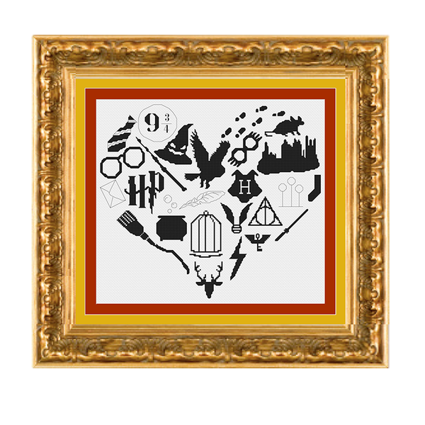 Wizarding Icons Heart Cross Stitch Pattern – Snarky Crafter Designs