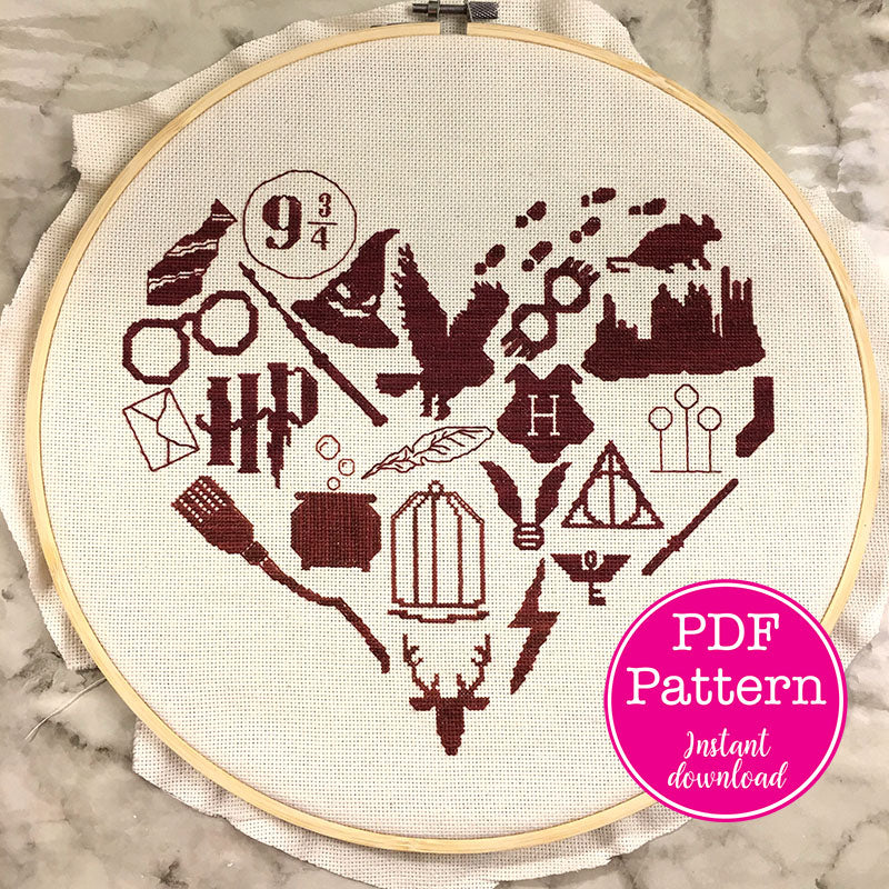 Wizarding Icons Heart Cross Stitch Pattern