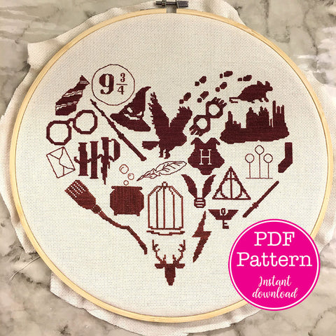 Wizarding Icons Heart Cross Stitch Pattern