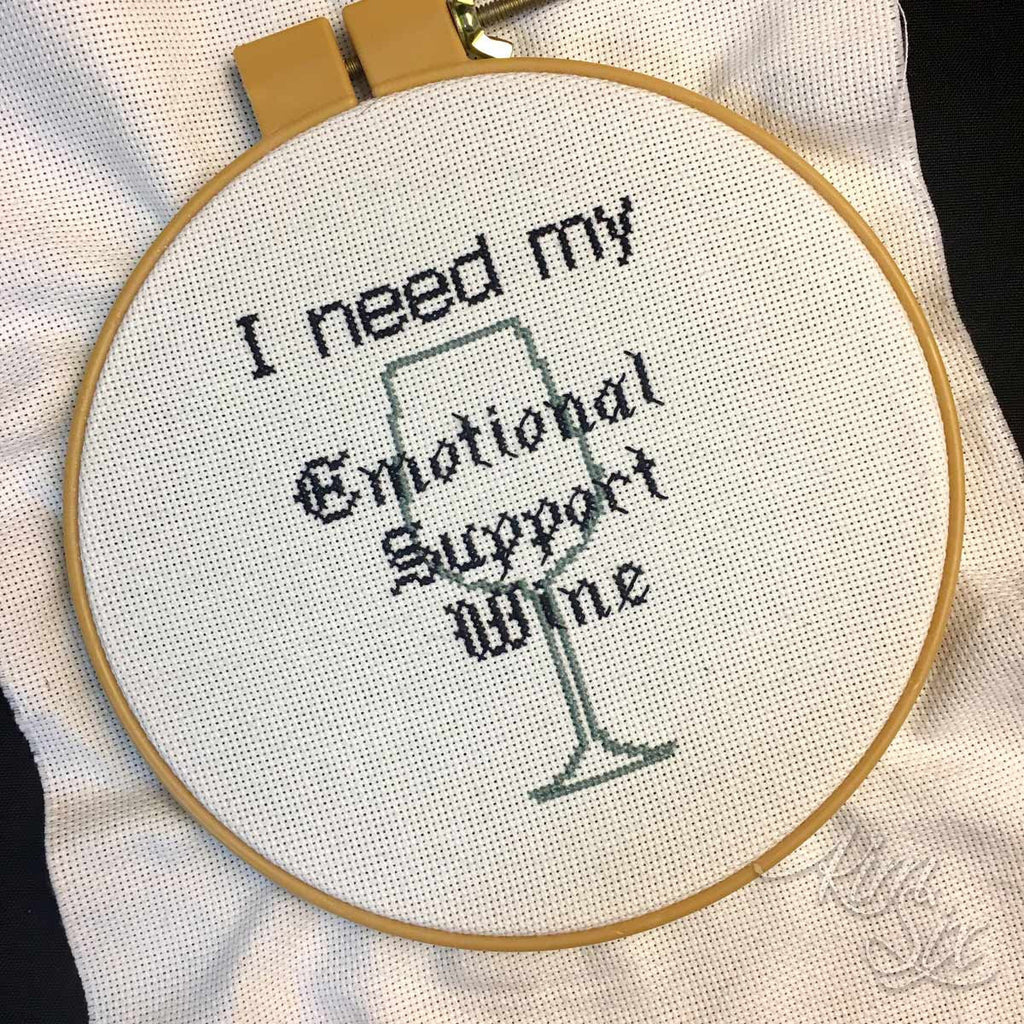 I need my Emotional Support Wine Cross Stitch Pattern (Pattern Only)