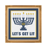 Let's Get Lit - Menorah Hanukkah Snarky Cross Stitch Sampler