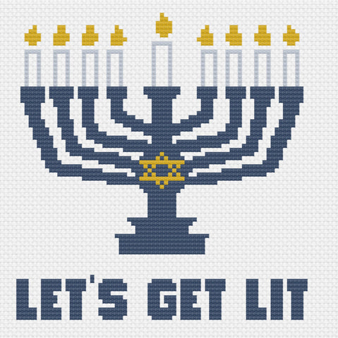 Let's Get Lit - Menorah Hanukkah Snarky Cross Stitch Sampler