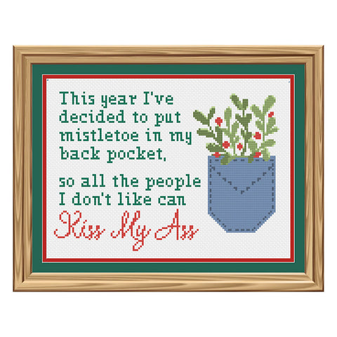 I put mistletoe in my back pocket so everyone can kiss my ass Christmas Sampler Cross Stitch Pattern