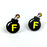 F Bomb Enamel Pin | Naughty F word Lapel Pin | Black Round f-bomb funny brooch |  Snarky Dropping F Bombs