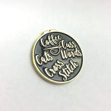 Coffee, Cats, Cross Stitch and Cuss Words Enamel Pin | Brooch for Coffee Lovers, Cat Lovers, & Sweary Stitchers | Soft Enamel Badge