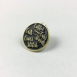 Coffee, Cats, Cross Stitch and Cuss Words Enamel Pin | Brooch for Coffee Lovers, Cat Lovers, & Sweary Stitchers | Soft Enamel Badge