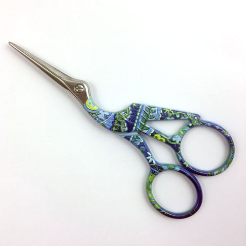 Blue Floral Stork Embroidery Scissors