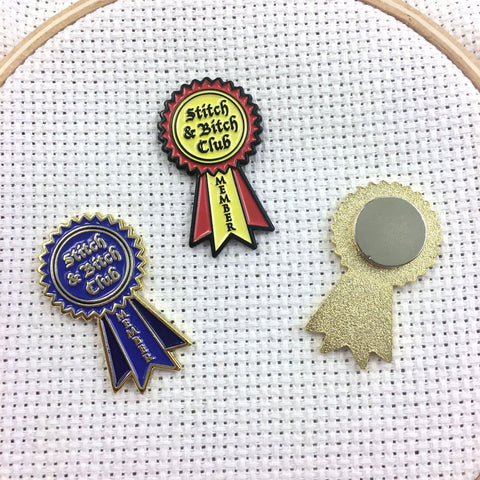 Stitch and Bitch Club Member Needle Minder | Stitch n' Bitch Award Ribbon Membership Pin Needleminder | Needle Nanny | Magnetic Hoop Flair