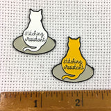 Stitching Assistant Kitty Enamel Pin | Cat Lover Lapel Pin | Orange White Black Grey Cat Sitting on Hoop Soft Enamel Brooch