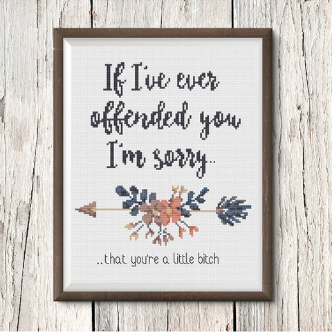 I'm sorry you're a little bitch Sarcastic Floral Cross Stitch Design