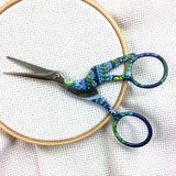 Blue Floral Stork Embroidery Scissors