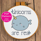 Unicorns are real Cute Narwhal Cross Stitch Pattern | Narwhale- Unicorn of the Sea Cross Stitch Design | Fat Adorable Whale XStitch