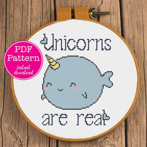 Unicorns are real Cute Narwhal Cross Stitch Pattern | Narwhale- Unicorn of the Sea Cross Stitch Design | Fat Adorable Whale XStitch
