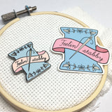 Decal & Needle Minder Set | Feeling Stabby Needle Minder and Laptop Sticker Bundle | Enamel Needleminder and Decal Set