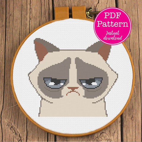 Grumpy Cat Portrait Cross Stitch Pattern