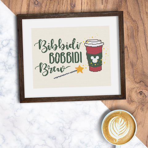 Bibbidy Bobbidi Brew Coffee Cross Stitch Pattern