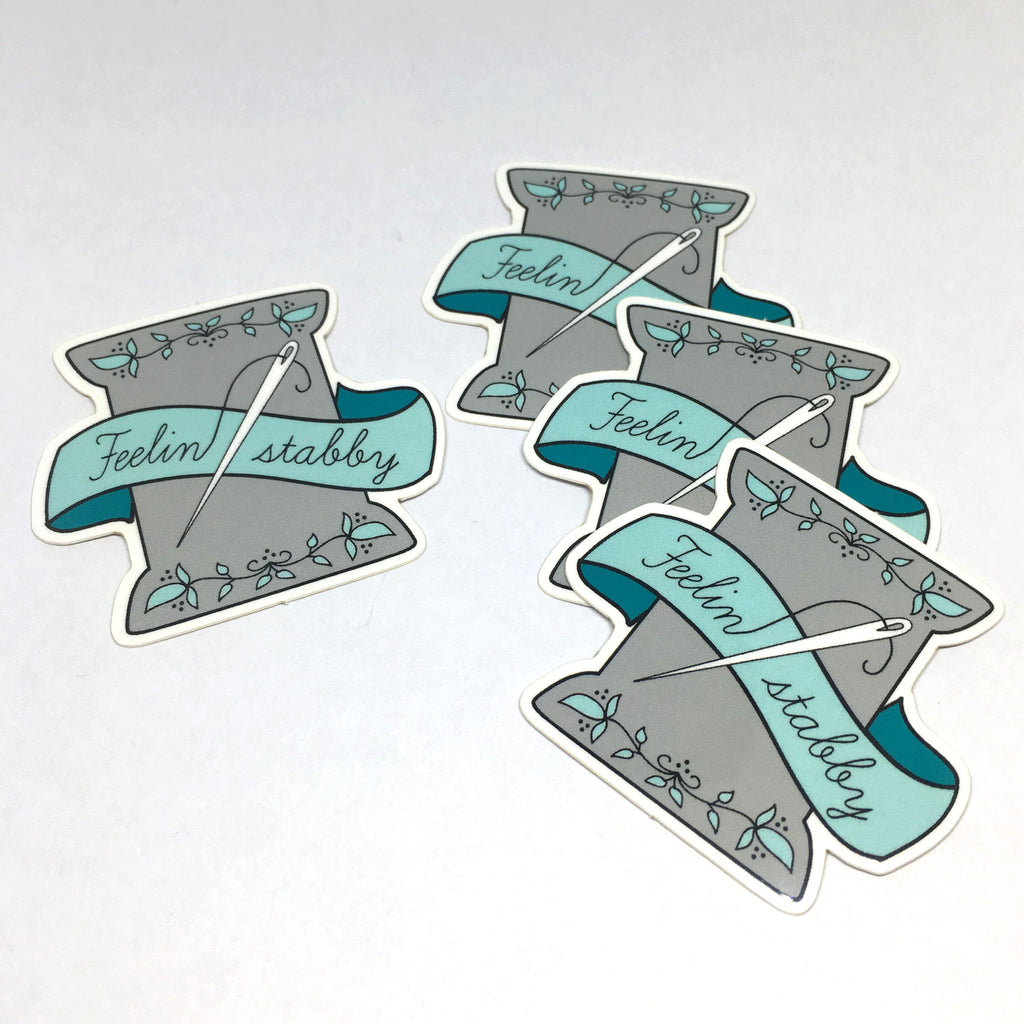 Feeling Stabby Laptop Stickers | Craft Lover Vinyl Decals | Sewist Stitcher Needle and Thread Adhesive Self Stick Labels