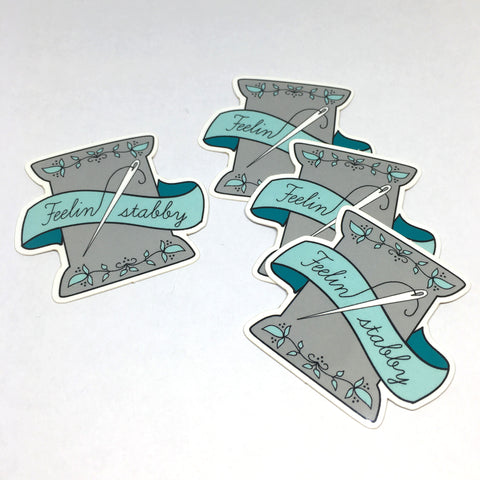 Feeling Stabby Laptop Stickers | Craft Lover Vinyl Decals | Sewist Stitcher Needle and Thread Adhesive Self Stick Labels