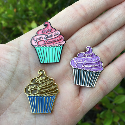 Enjoy Your Shut the Fucupcake Enamel Needle Minder | Magnetic STFU Cupcake Needle Nanny | Pink, Chocolate, Purple Frosted Snark Needleminder