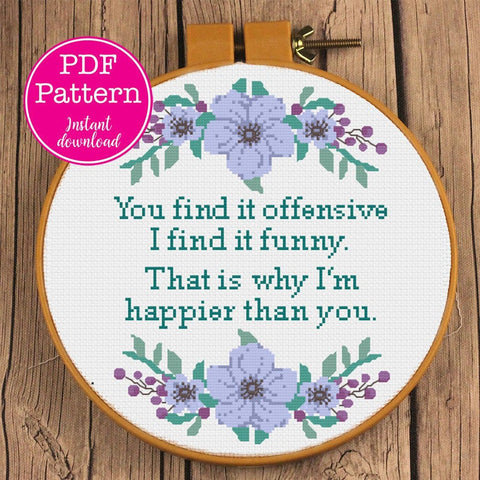 You find it offensive, I find it funny.  That is what I'm happier than you sarcastic cross pattern