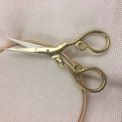 Snake Embroidery Scissors | Gold Serpent Cross Stitch Sewing Scissors | Coiled Snake Brass Fine Point Scissors | Viper Snips