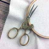 Chicken Embroidery Scissors | Gold Poultry Cross Stitch Sewing Scissors | Cock a Doodle Doo Rooster Brass Fine Point Scissors | Viper Snips