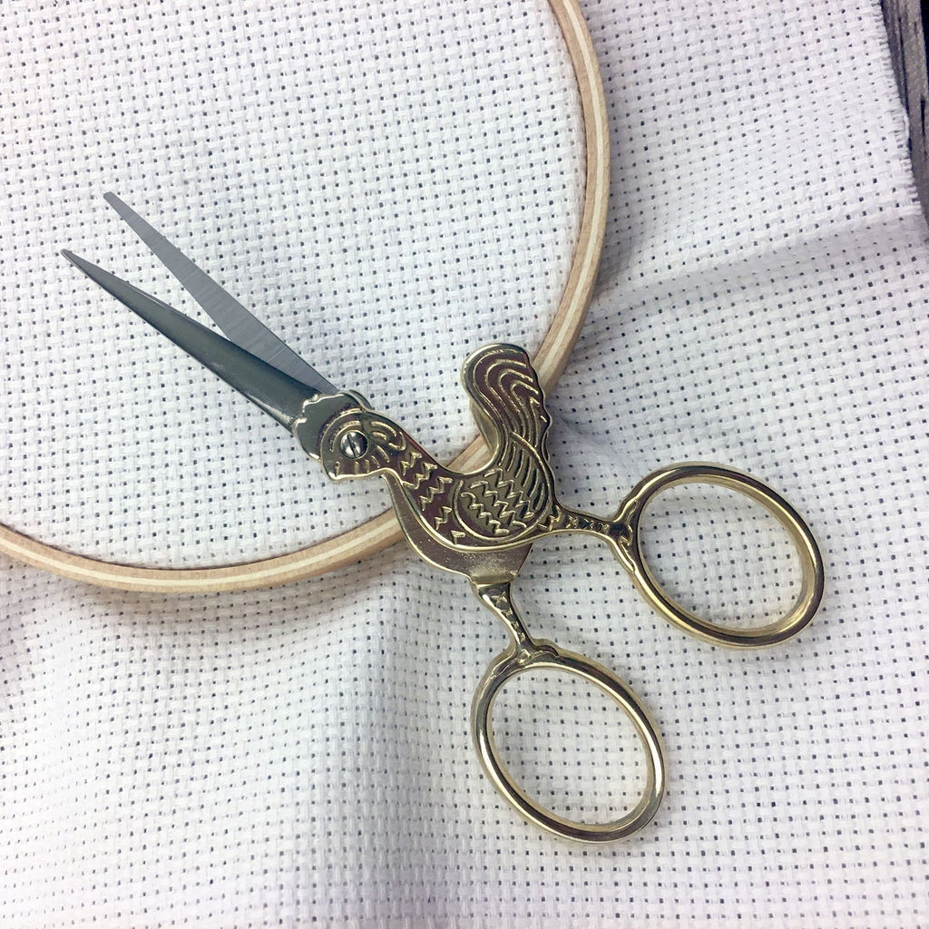 Chicken Embroidery Scissors | Gold Poultry Cross Stitch Sewing Scissors | Cock a Doodle Doo Rooster Brass Fine Point Scissors | Viper Snips