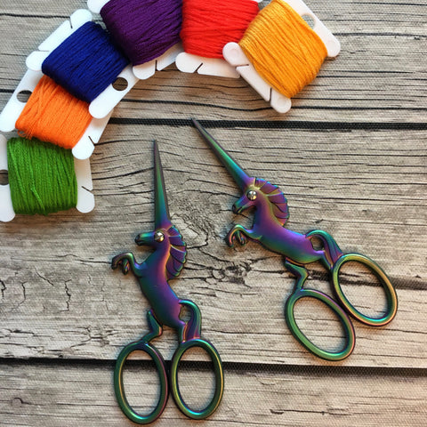 Iridescent Unicorn Embroidery Scissors | Small Fine Tip Unicorn Horn Sewing Scissors | Rainbow Metal Colorful Cross Stitch Thread Snips