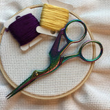 Irridescent Stork Embroidery Scissors | Small Fine Tip Egret Heron Bird Sewing Scissors | Rainbow Metal Colorful Cross Stitch Thread Snips
