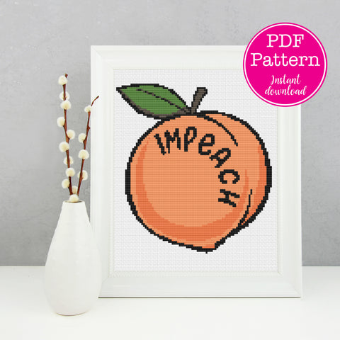 Impeach Peach Political Cross Stitch