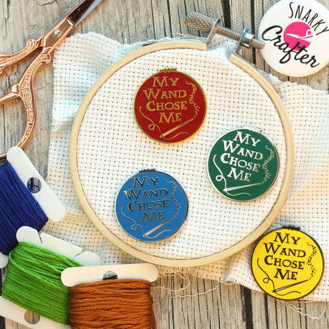 My Wand Chose Me Wizarding House Needle Minders | Magic Wand Sewing Needle Magnets | Embroidery Cross Stitch Enamel Needleminders for Wizard
