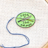 I Stitch So I Don't Stab People Needle Minder with Knife and Sewing Needle| Funny Enamel Needleminder for Cross Stitch Embroidery Quilting