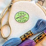 I Stitch So I Don't Stab People Needle Minder with Knife and Sewing Needle| Funny Enamel Needleminder for Cross Stitch Embroidery Quilting