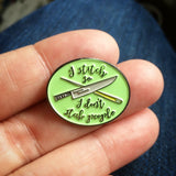 I Stitch So I Don't Stab People Needle Minder with Knife and Sewing Needle| Funny Enamel Needleminder for Cross Stitch Embroidery Quilting
