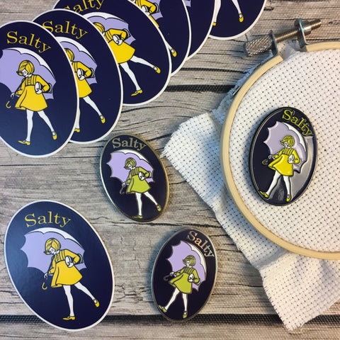 BUNDLE: Salty Girl Decal & Needle Minder | Salty Bitch Needleminder - Flask Sticker Set | Spilled Salt Enamel Needle Magnet and Die Cut Set