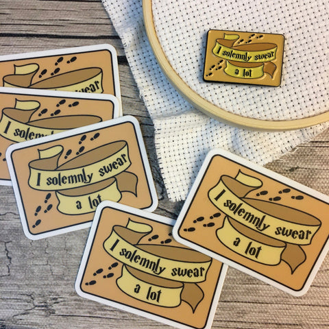 BUNDLE: I Solemnly Swear a Lot Decal & Needle Minder | Snarky Wizarding Needleminder Flask Sticker Set | Enamel Needle Magnet - Die Cut Set