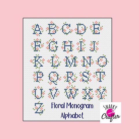 Cross Stitch Alphabet Monogram Letters - Floral Vine Wrapped Lettering