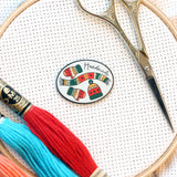 Handmade Hygge Magnetic Enamel Needle Minder-Set of 4: Tea Cat Mittens Scarf Bicycle | Knit Crochet Enjoy the Ride Time for Tea Needleminder