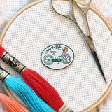 Handmade Hygge Magnetic Enamel Needle Minder-Set of 4: Tea Cat Mittens Scarf Bicycle | Knit Crochet Enjoy the Ride Time for Tea Needleminder